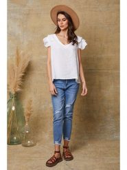 Joséfine Lniana koszulka "Quiriem" w kolorze białym rozmiar: XXL. Białe bluzki damskie Joséfine, xxl, bez wzorów, ze lnu, bez kołnierzyka, bez ramiączek. Za 108.99 zł.