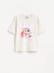 T-shirt Kpop Demon Hunters™ - jasnoszary. Szare koszulki dziewczęce Reserved, l, bez wzorów, z bawełny, bez ramiączek. Za 45.99 zł.