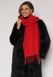 Czerwony Klasyczny Szalik Zdobiony Frędzlami Vetilana. Czerwone szaliki i kominy damskie Born2be, z aplikacjami, z jeansu. Za 44.99 zł.