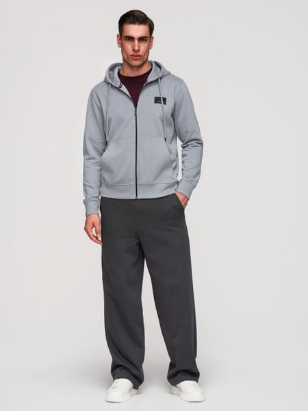 Męska rozpinana bluza dresowa z kapturem i naszywką – szara V1 - Rozmiar: XL. Szare bluzy z kapturem męskie Ombre Clothing, m, z bawełny. Za 169.99 zł.