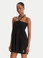 Juicy Couture Sukienka letnia Smocked Terry JCGED126007 Czarny Regular Fit. Czarne sukienki damskie Juicy Couture, na lato, s, bez wzorów, z bawełny, bez kołnierzyka, bez ramiączek. Za 299.99 zł.