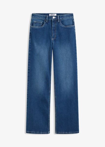 Dżinsy wide leg, high-waist. Niebieskie jeansy damskie bonprix, z podwyższonym stanem. Za 119.99 zł.