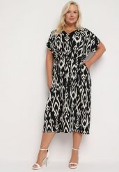 Czarna Rozkloszowana Sukienka z Koszulową Górą i Materiałowym Paskiem w Talii Jasefia. Czarne sukienki damskie Born2be, na co dzień, plus size, z aplikacjami, z materiału, bez kołnierzyka, plus size, bez ramiączek, midi, koszulowe. W wyprzedaży za 79.99 zł.
