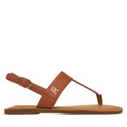 Sandały Tommy Hilfiger. Brązowe sandały damskie Tommy Hilfiger, bez wzorów, bez obcasa, na płaskiej podeszwie. Za 219.99 zł.