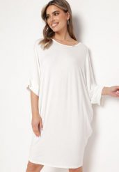 Biała Wiskozowa Sukienka w Stylu T-shirt z Krótkim Rękawem Fianessa. Białe sukienki damskie Born2be, l, z aplikacjami, z wiskozy, bez kołnierzyka. Za 19.99 zł.