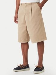 Guess Jeans Szorty materiałowe M6GD40 WGCV1 Beżowy Regular Fit. Brązowe szorty męskie Guess Jeans, z bawełny, bez kołnierzyka. Za 299.99 zł.