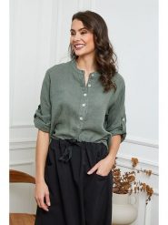 La Compagnie Du Lin Lniana bluzka "Jimenez" w kolorze khaki rozmiar: XL. Brązowe bluzki damskie La Compagnie Du Lin, xl, bez wzorów, ze lnu, bez kołnierzyka, bez ramiączek. Za 167.28 zł.