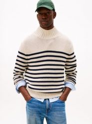 Tommy Hilfiger sweter z dzianiny Mężczyźni Bawełna niebieski|beżowy, M. Brązowe swetry męskie Tommy Hilfiger, m, bez wzorów, z bawełny, bez kołnierzyka. Za 429.95 zł.