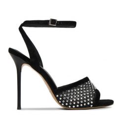 Sandały Eva Minge. Czarne sandały damskie Eva Minge, bez wzorów, bez obcasa, na szpilce. Za 429.99 zł.