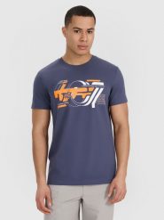 4F T-shirt regular z nadrukiem męski - szary M. Szare t-shirty męskie 4f, m, bez wzorów, z bawełny, bez kołnierzyka. W wyprzedaży za 39.99 zł.