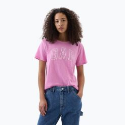 Koszulka damska GAP Logo Slub Tee. Czerwone t-shirty damskie GAP, bez wzorów, bez kołnierzyka. Za 88.99 zł.