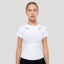 Koszulka damska fitness slim biała Tribal Ribbed. Białe bluzki sportowe damskie GYMBEAM, s, bez wzorów, z dzianiny, bez kołnierzyka. Za 105.90 zł.