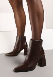 Brązowe Botki na Obcasie w Klasycznym Stylu Lannevra. Brązowe botki damskie Born2be, biznesowe, bez obcasa, na obcasie, bez zapięcia. Za 129.99 zł.