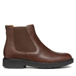 Sztyblety Geox. Brązowe botki damskie Geox, bez obcasa, na płaskiej podeszwie, bez zapięcia. Za 359.99 zł.