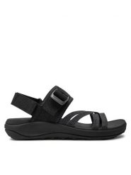 Merrell Sandały District 4 Backstrap J006436 Czarny. Czarne sandały damskie MERRELL, bez wzorów, z materiału, bez obcasa, na płaskiej podeszwie. Za 219.99 zł.