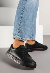 Czarne Sneakersy Skórzane Tenisówki z Ozdobną Perforacją Tilliane. Czarne trampki i tenisówki damskie Born2be, bez wzorów. Za 169.99 zł.