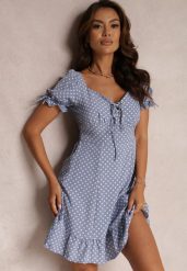 Niebieska Sukienka Síofra. Niebieskie sukienki damskie Renee, na randkę, na lato, l, z aplikacjami, vintage, bez kołnierzyka, bez ramiączek, mini. W wyprzedaży za 79.99 zł.
