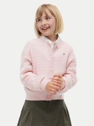 Tommy Hilfiger Kardigan KG0KG09076 Różowy jasny Regular Fit. Czerwone swetry dziewczęce Tommy Hilfiger, bez wzorów, z bawełny, bez kołnierzyka. Za 369.99 zł.