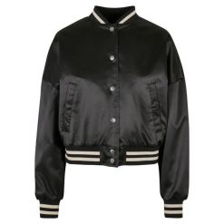 Damski oversizowy satynowy krótki żakiet Urban Classics College GT. Czarne marynarki i żakiety damskie Urban Classics, m, bez wzorów, z elastanu, sportowe. Za 233.85 zł.