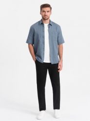 Spodnie męskie chino SLIM FIT - czarne V4 OM-PACP-0186 - XL. Czarne spodnie materiałowe męskie Ombre Clothing, bez wzorów, z bawełny. W wyprzedaży za 149.99 zł.