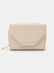 Portfel na zamek i magnes z przegródkami na karty - kremowy. Białe portfele damskie Sinsay, bez wzorów. Za 25.99 zł.