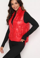 Czerwona Pikowana Kamizelka ze Stójką i Troczkami Terilanna. Czerwone kamizelki damskie Born2be, l, z jeansu. Za 109.99 zł.