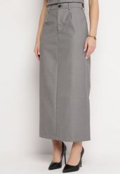 Ciemnoszara Trapezowa Spódnica Maxi z Wycięciem z Tyłu Elerai. Szare spódniczki damskie Born2be, l, bez wzorów, maxi, trapezowe. Za 119.99 zł.