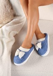 Niebieskie Kapcie z Futerka Typu Baranek i Ozdobną Kokardką Unima. Niebieskie kapcie damskie Born2be, z futra. Za 29.99 zł.