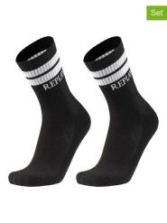 Replay Underwear Skarpety (2 pary) w kolorze czarnym rozmiar: 43-46. Czarne skarpetki męskie Replay Underwear, bez wzorów, ze splotem. Za 26.99 zł.
