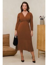 Curvy Lady Sukienka w kolorze jasnobrązowym rozmiar: 48/50. Brązowe sukienki damskie Curvy Lady, bez wzorów, klasyczne, bez kołnierzyka, bez ramiączek, maxi. Za 170.87 zł.