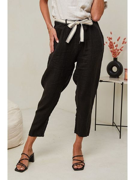 Le Monde du Lin Lniane spodnie w kolorze czarnym rozmiar: 36/38. Czarne spodnie materiałowe damskie Le Monde du Lin, bez wzorów, ze lnu, klasyczne, z standardowym stanem. Za 140.53 zł.