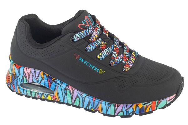 Buty sportowe Sneakersy damskie, Uno - Ravaged Love. Czarne buty sportowe na co dzień damskie Skechers, bez wzorów, z materiału, trekkingowe. Za 399.99 zł.