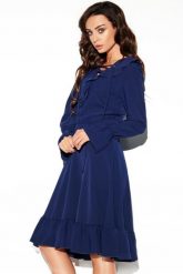 Sukienka rozkloszowana z falbanami w stylu boho granatowa. Sukienki damskie Sukienki.shop, na co dzień, m, bez wzorów, boho, bez kołnierzyka, bez ramiączek, rozkloszowane. Za 159.00 zł.