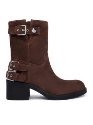 Guess Botki FLTMWE SUE10 Brązowy. Brązowe botki damskie Guess, ze skóry, bez obcasa, na słupku, bez zapięcia. Za 764.99 zł.