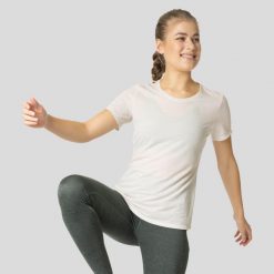 Koszulka tech. damska Odlo T-shirt crew neck ACTIVE 365 LINENCO. Żółte bluzki damskie Odlo, xs, bez wzorów, sportowe, bez kołnierzyka, bez ramiączek. Za 214.99 zł.