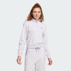 Bluza dresowa Essentials Color Pop French Terry Crop Quarter-Zip. Szare bluzy bez kaptura damskie Adidas, s, z dresówki. W wyprzedaży za 184.80 zł.