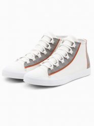 Męskie buty trampki z kontrastującymi elementami - białe V1 - Rozmiar: 41. Białe trampki i tenisówki męskie Ombre Clothing, bez wzorów, z gumy, przed kolano, bez zapięcia. W wyprzedaży za 89.99 zł.