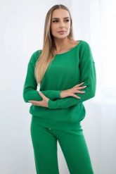Komplet sweterkowy Bluza + Spodnie zielony. Zielone bluzy bez kaptura damskie KESI, bez wzorów, z poliesteru, eleganckie, plus size. Za 297.97 zł.