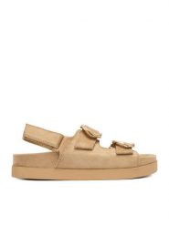 DeeZee Sandały CEO-SG19779-1 Beżowy. Brązowe sandały damskie DeeZee, bez wzorów, z materiału, bez obcasa, na płaskiej podeszwie. Za 149.99 zł.