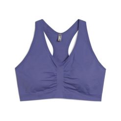 Bezszwowy biustonosz dla kobiet Puma 4Keeps Shapeluxe. Niebieskie biustonosze sportowe damskie Puma, bez wzorów, z elastanu. Za 209.30 zł.