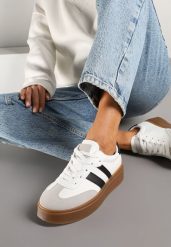 Biało-Czarne Sneakersy Tenisówki Ozdobione Paskami Sovresia. Białe trampki i tenisówki damskie Renee, z aplikacjami. Za 89.99 zł.