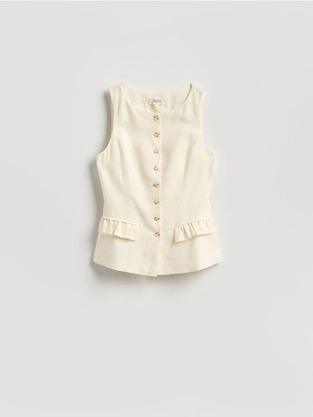 Lniana kamizelka - złamana biel. Kamizelki damskie Reserved, l, z tkaniny. Za 239.99 zł.
