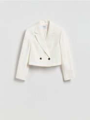 Marynarka z lnem - biały. Białe marynarki i żakiety damskie Reserved, l, bez wzorów, z tkaniny. Za 179.99 zł.