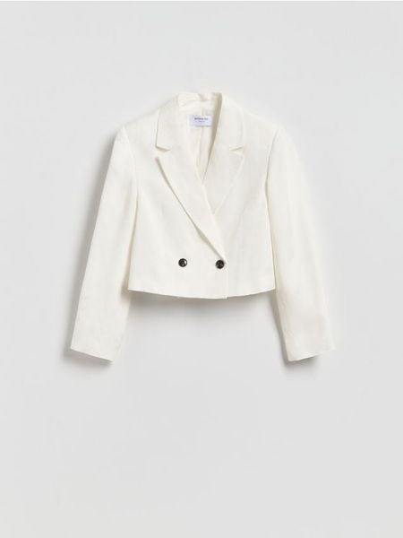 Marynarka z lnem - biały. Białe marynarki i żakiety damskie Reserved, l, bez wzorów, z tkaniny. Za 179.99 zł.