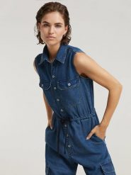 G-Star Kombinezon dżinsowy w kolorze granatowym rozmiar: XL. Niebieskie kombinezony damskie G-Star, xl, bez wzorów, z lyocellu, retro, bez kołnierzyka, bez ramiączek. Za 425.45 zł.