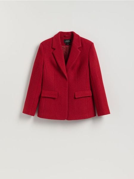 Marynarka z wełną - czerwony. Czerwone marynarki i żakiety damskie Reserved, l, bez wzorów, z wełny. Za 399.99 zł.
