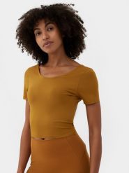 4F T-shirt crop top do jogi i pilatesu szybkoschnący damski XL. Brązowe t-shirty damskie 4f, xl, bez wzorów, z elastanu, bez kołnierzyka. W wyprzedaży za 19.99 zł.