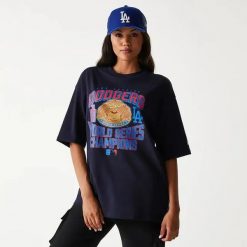 T-shirt oversize Los Angeles Dodgers New Era MLB World Series. Niebieskie t-shirty męskie New Era, l, bez wzorów, z materiału, bez kołnierzyka. Za 169.00 zł.
