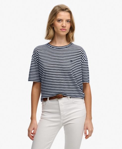 Superdry Studios Crew T-Shirt – Relaxed fit z opuszczonymi rękawami –. Czarne t-shirty damskie Superdry., bez wzorów, z bawełny, bez kołnierzyka. Za 125.95 zł.