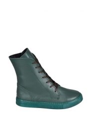 Noosy Skórzane botki w kolorze ciemnozielonym rozmiar: 40. Zielone botki damskie Noosy, z materiału, bez obcasa, bez zapięcia. Za 170.42 zł.